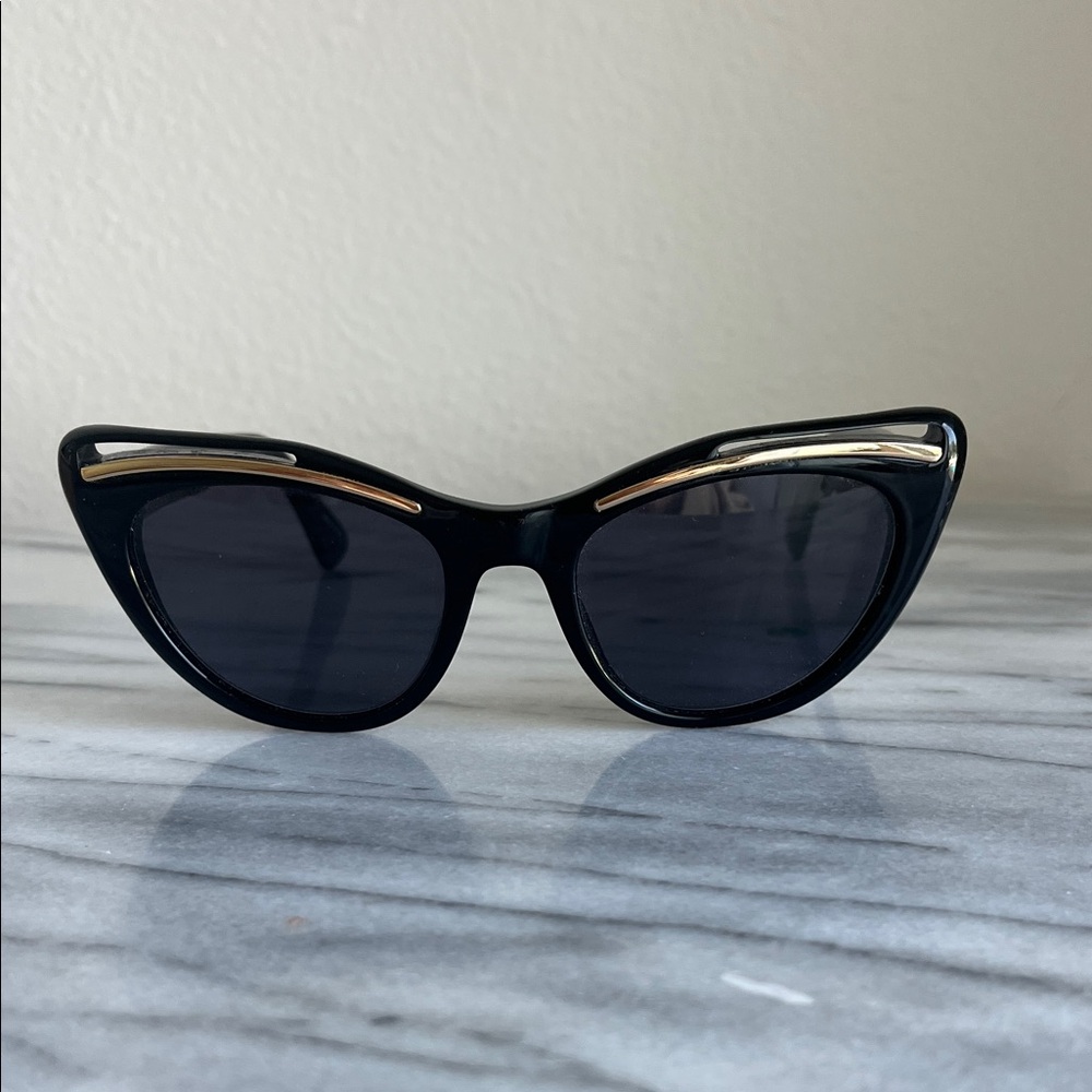 Black Cat-Eye Sunglasses with Gold Accent - Women Accessories